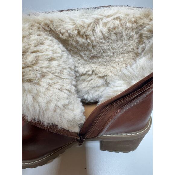 Chunky Block Heel Women’s Faux Fur Lined Ankle Boots Sz 9.5 Camel Brown - Picture 6 of 8